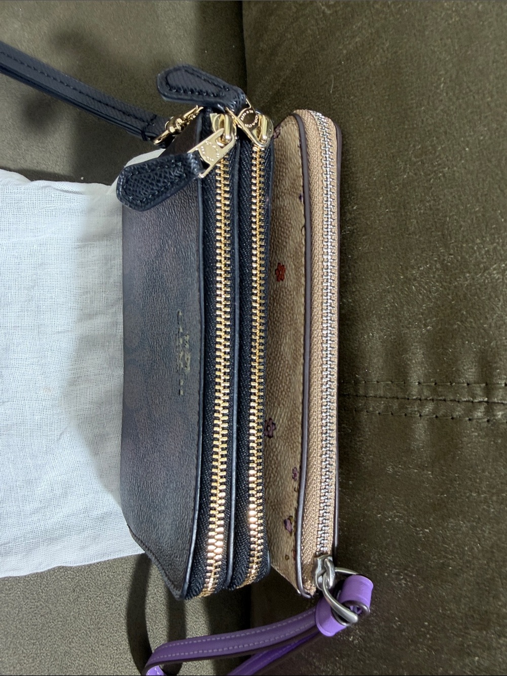 Coach 2 Wristlet Lot Signature Canvas Double Zip & Floral Corner Zip + Dust Bag - Picture 3 of 8